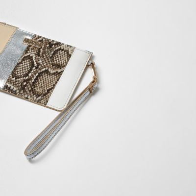 Nude snakeskin panel pouch purse